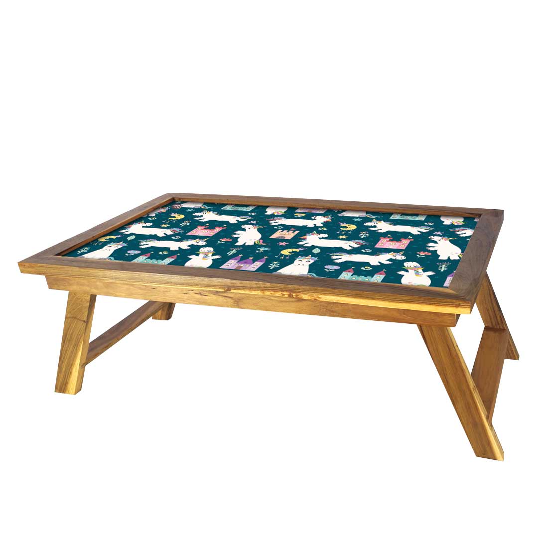 Kids Foldable Printed Bed Table for Breakfast Tables - White Unicorn - Image 3