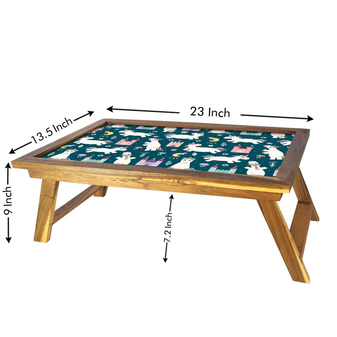 Kids Foldable Printed Bed Table for Breakfast Tables - White Unicorn - Image 5