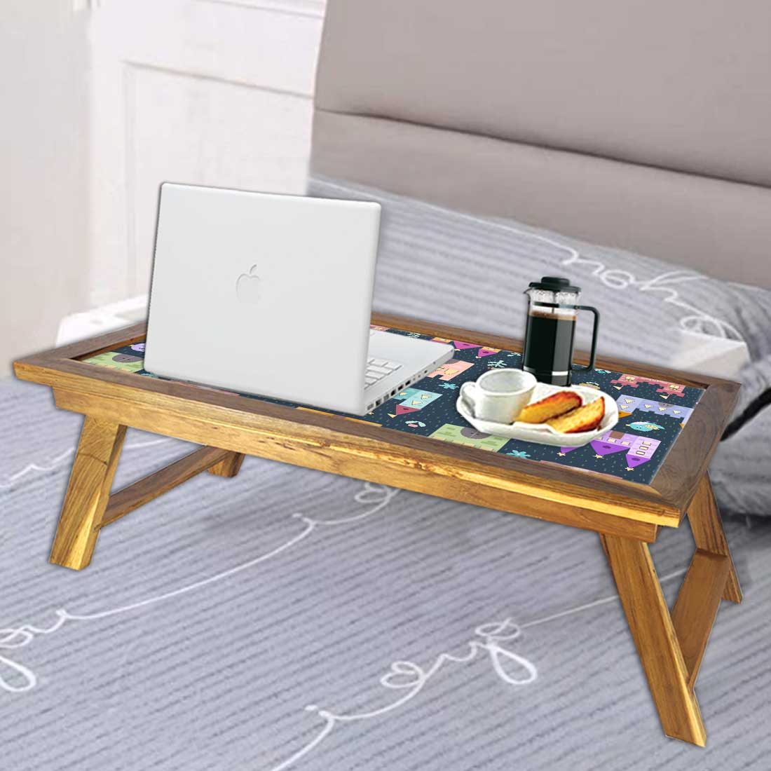 Folding Wooden Food Tray for Bed Breakfast Table Study Desk - Palace - Image 4