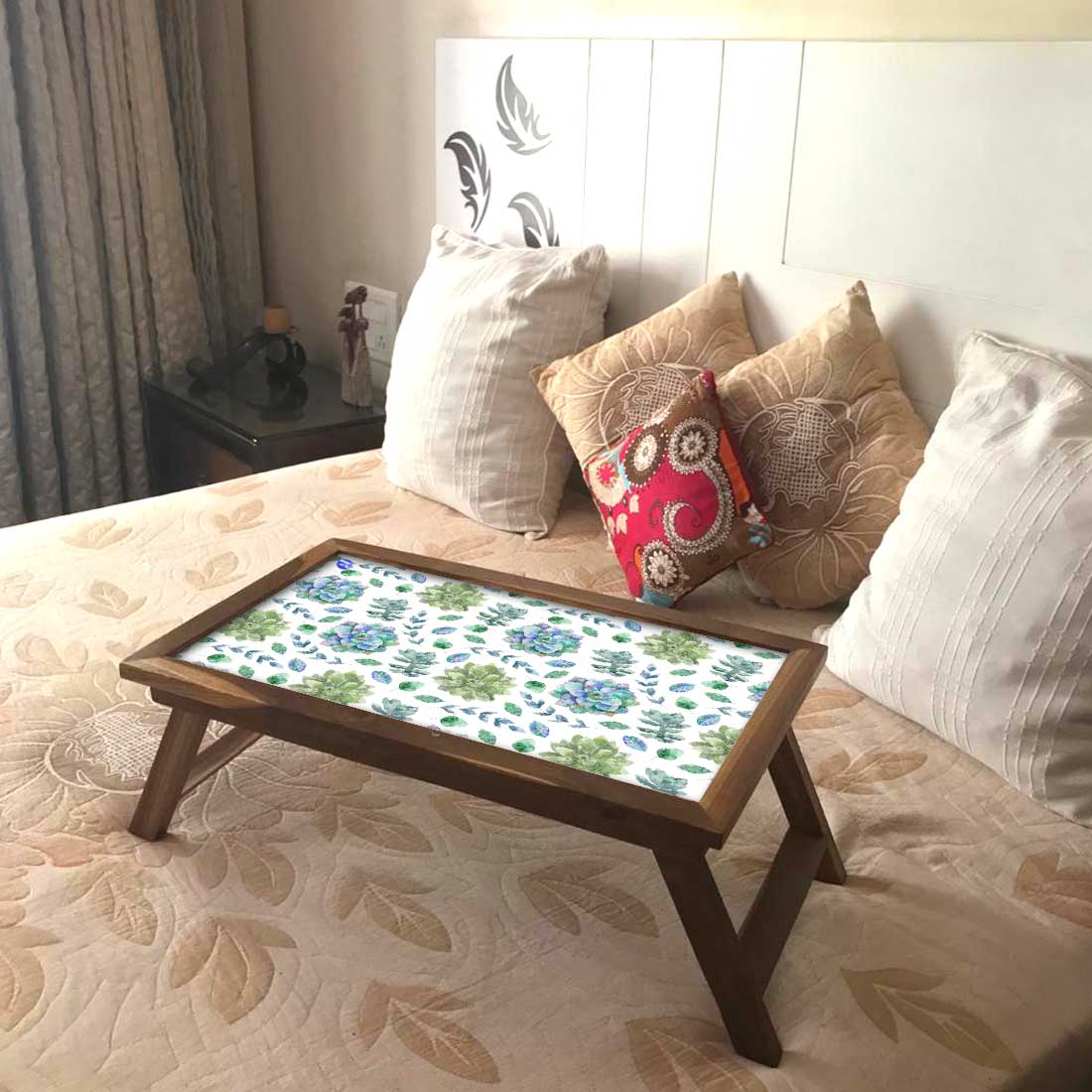 Wooden Tray Table for Bed Study Reading Tables - Green Flower