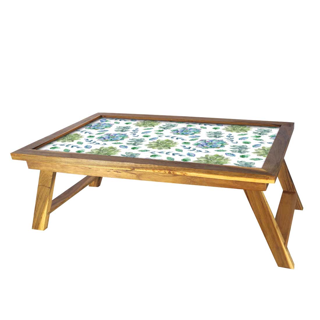 Wooden Tray Table for Bed Study Reading Tables - Green Flower - Image 3