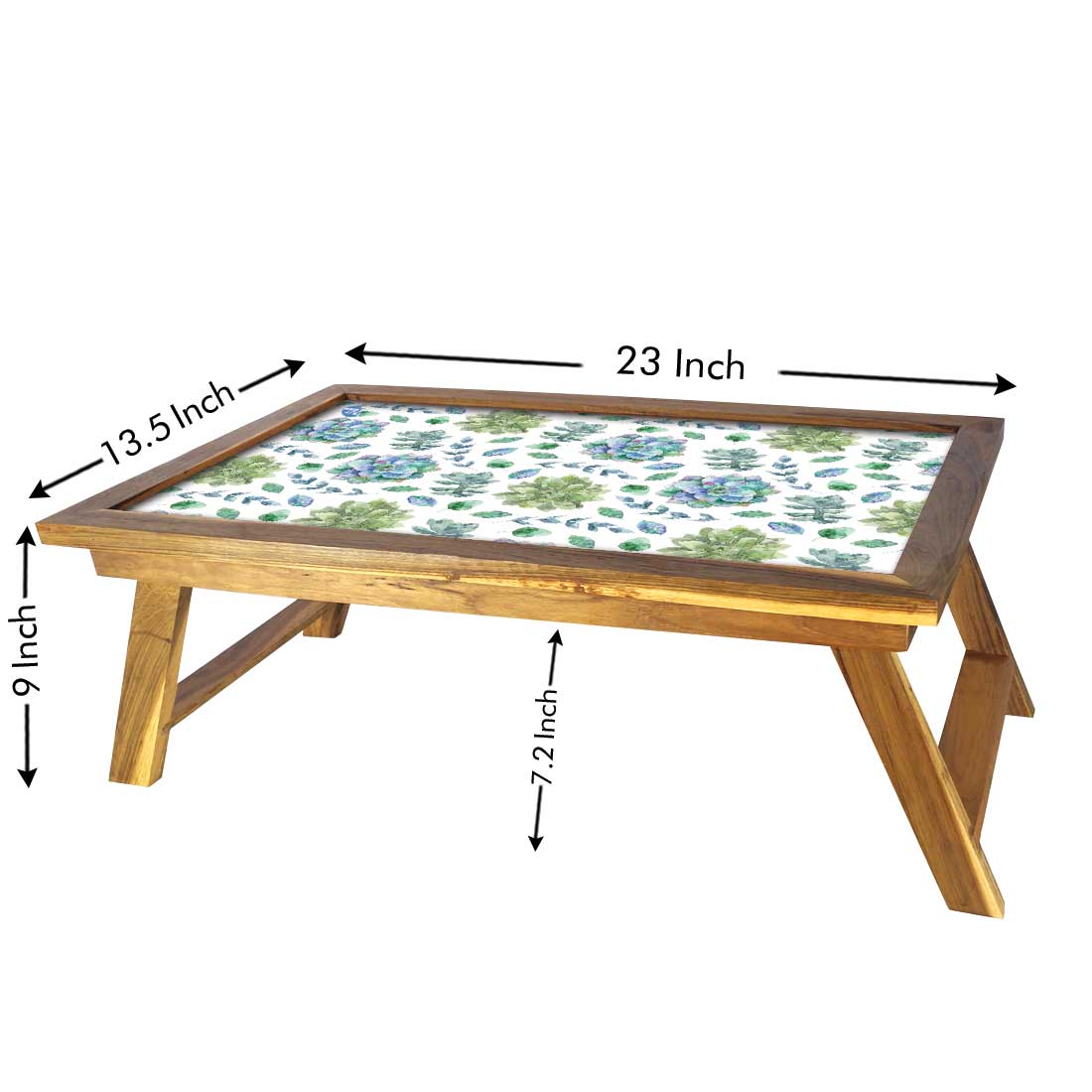 Wooden Tray Table for Bed Study Reading Tables - Green Flower - Image 5
