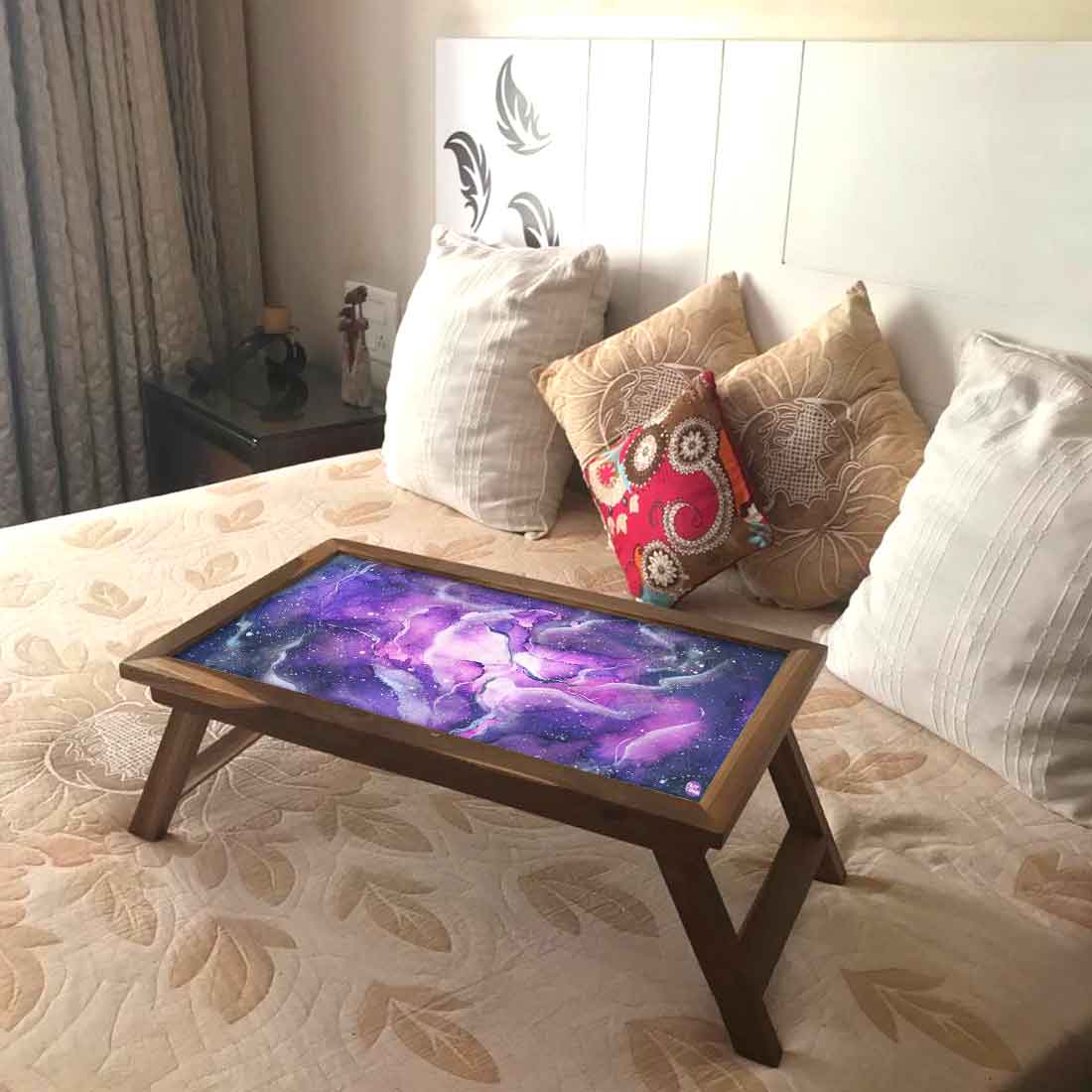 Wooden Eating Tray for Bed Breakfast Table Study Desk - Space Dark Purple