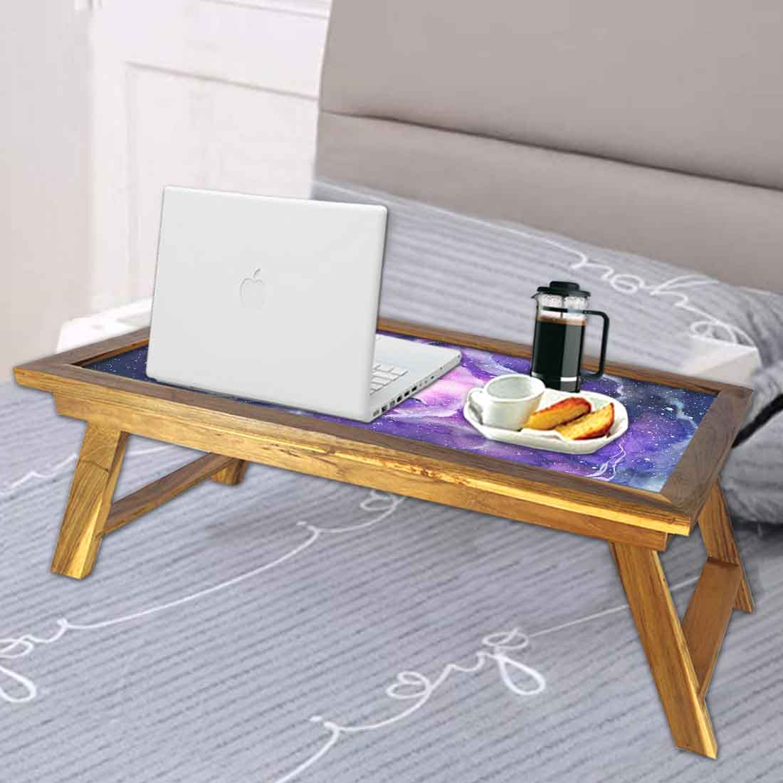 Wooden Eating Tray for Bed Breakfast Table Study Desk - Space Dark Purple - Image 4