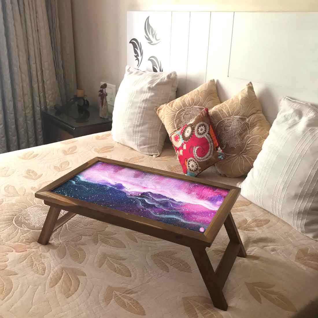 Wooden Laptop Bed Tray Desk for Home Breakfast Table - Space Colorful