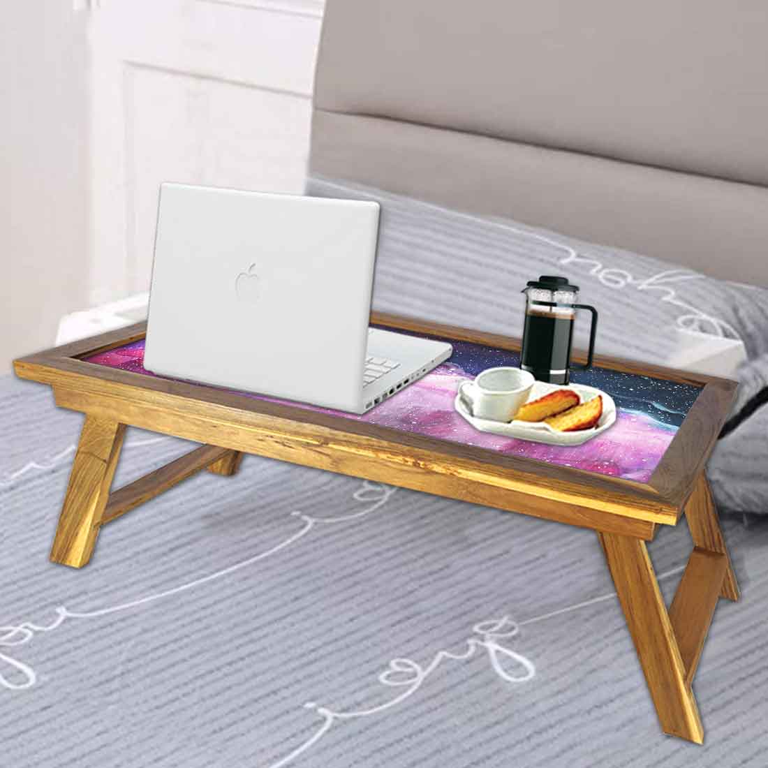 Wooden Laptop Bed Tray Desk for Home Breakfast Table - Space Colorful - Image 3