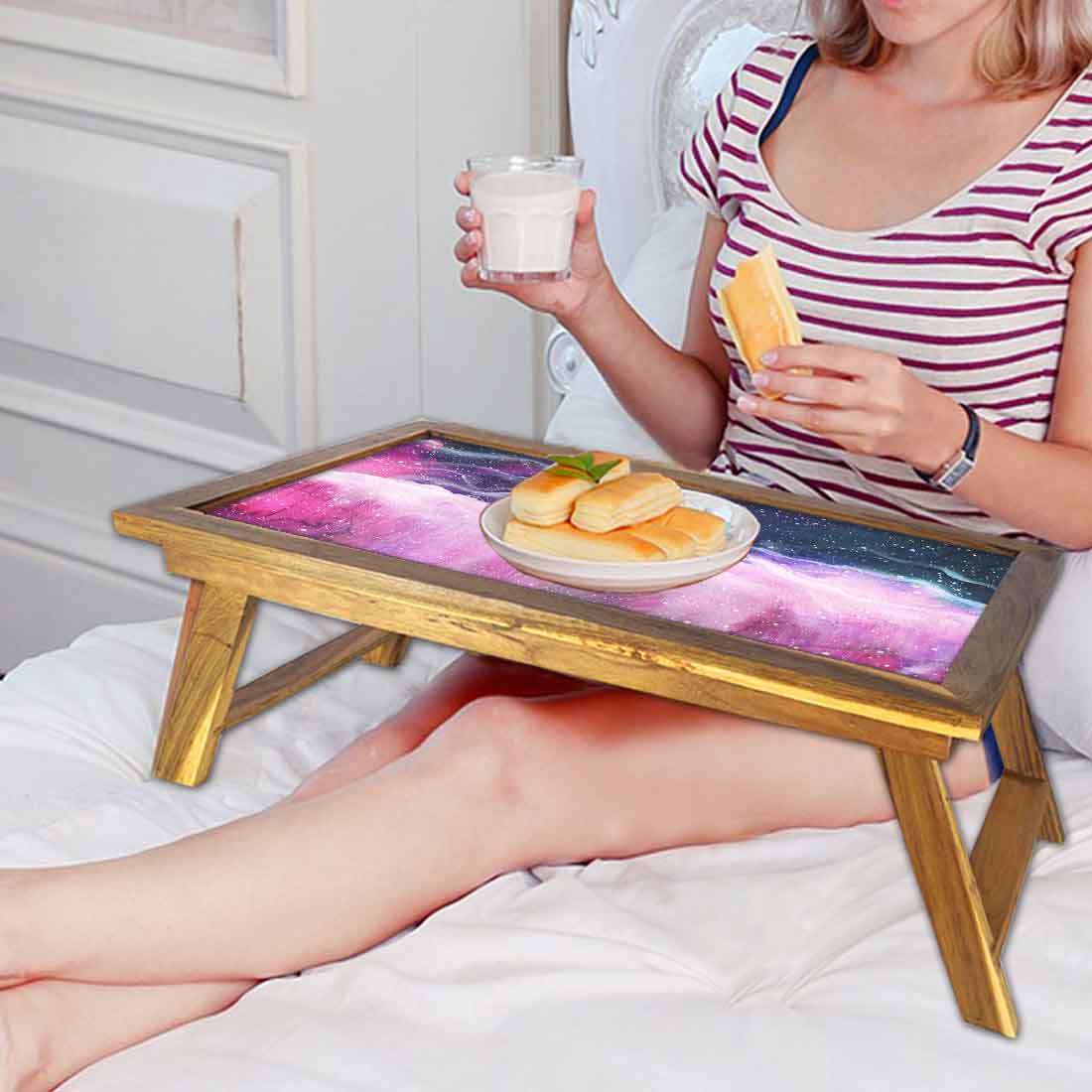 Wooden Laptop Bed Tray Desk for Home Breakfast Table - Space Colorful - Image 5