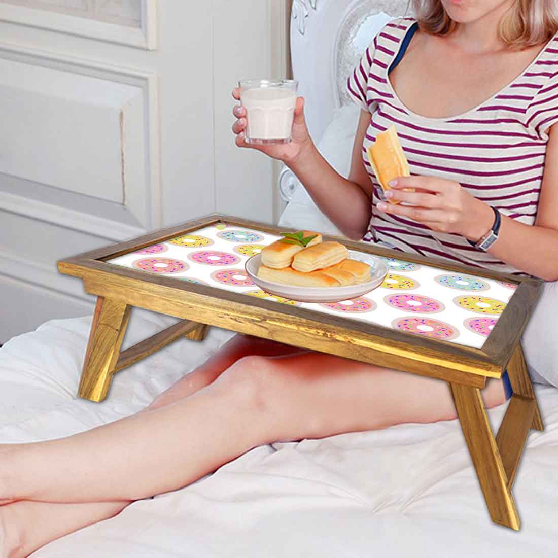 Nutcase Designer Lapdesk Breakfast Bed Table-Foldable Teak Wooden Study Desk - Sweet Doughnut - Image 6
