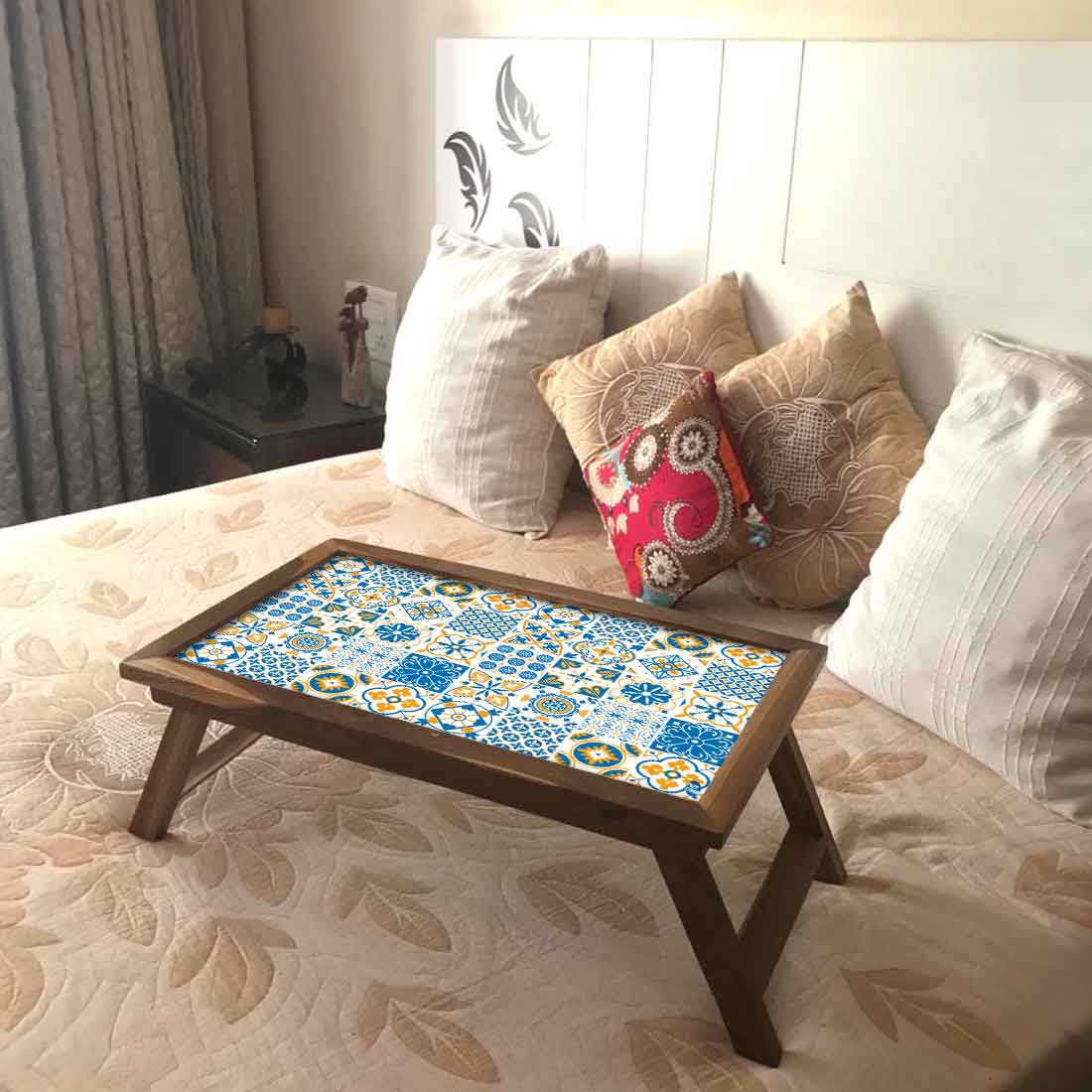 Designer Lapdesk Folding Breakfast in Bed Tray Wooden  - Azulejos Portuguese