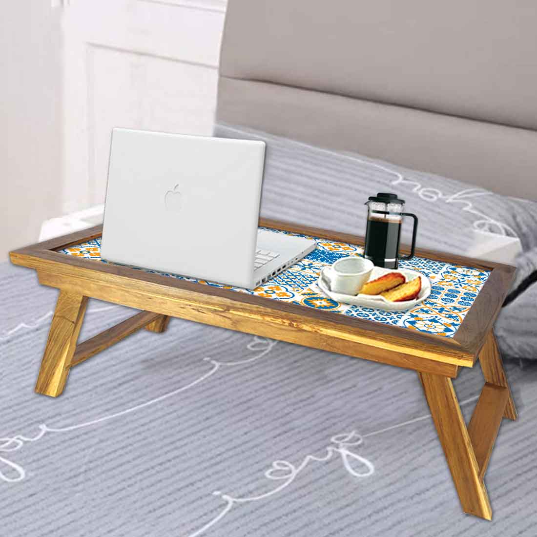 Designer Lapdesk Folding Breakfast in Bed Tray Wooden  - Azulejos Portuguese - Image 4