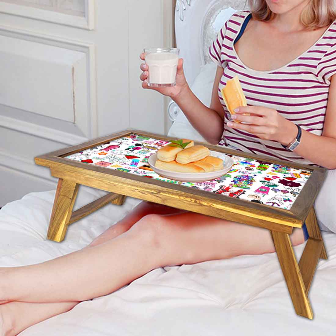 Foldable Wooden Study Desk for Bed Breakfast Tray With Legs - Teen Talk - Image 6
