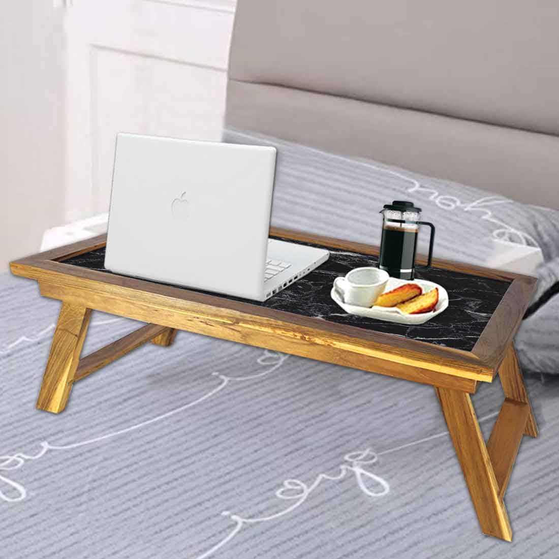Nutcase Designer Bed Breakfast Tray Table Wooden Study Desk - Digital Print NOT Real Marble -Black Marble Effect - Image 4
