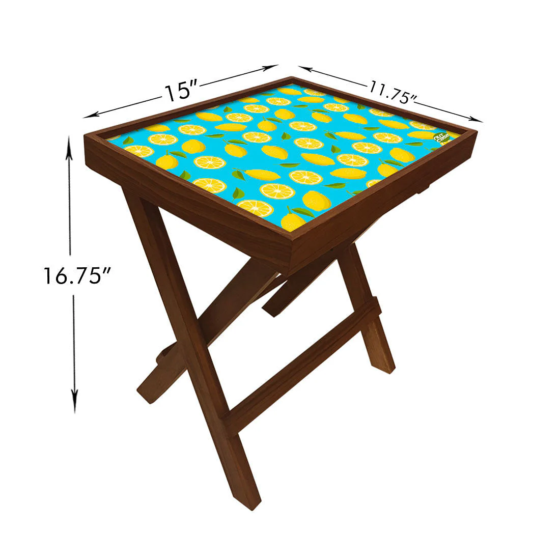 Folding Side Table - Teak Wood - Lime Lemon Pattern - Image 5