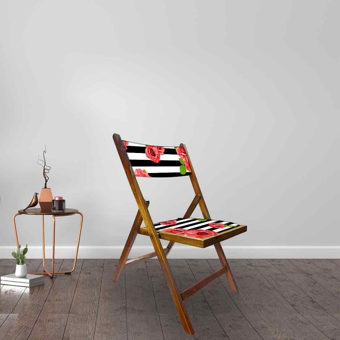 Nutcase Folding Wooden Dining Chairs For Home - Black Strip Floral - Image 3
