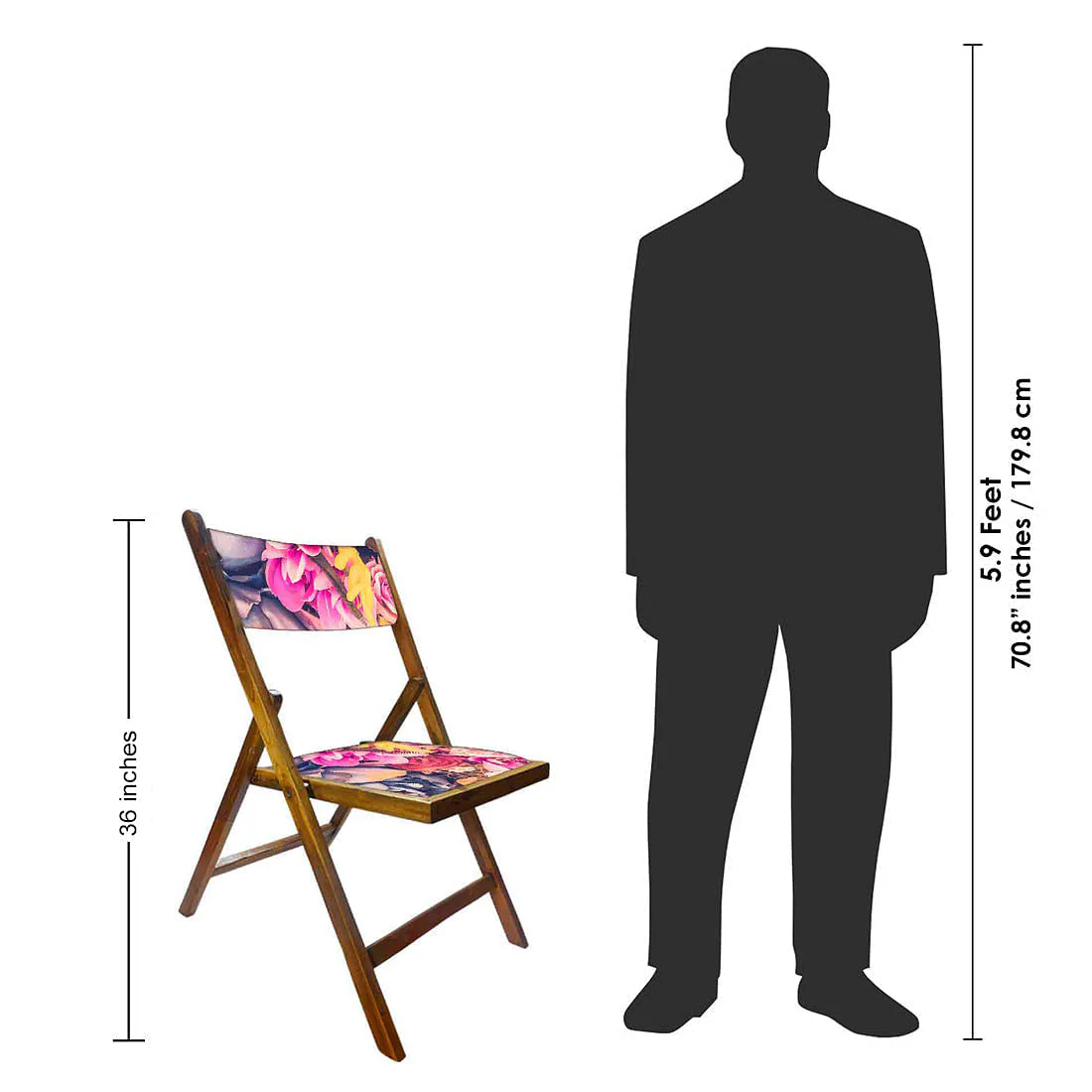 Nutcase Folding Wooden Chair For Balcony Patio - Pink Blue Rose - Image 8