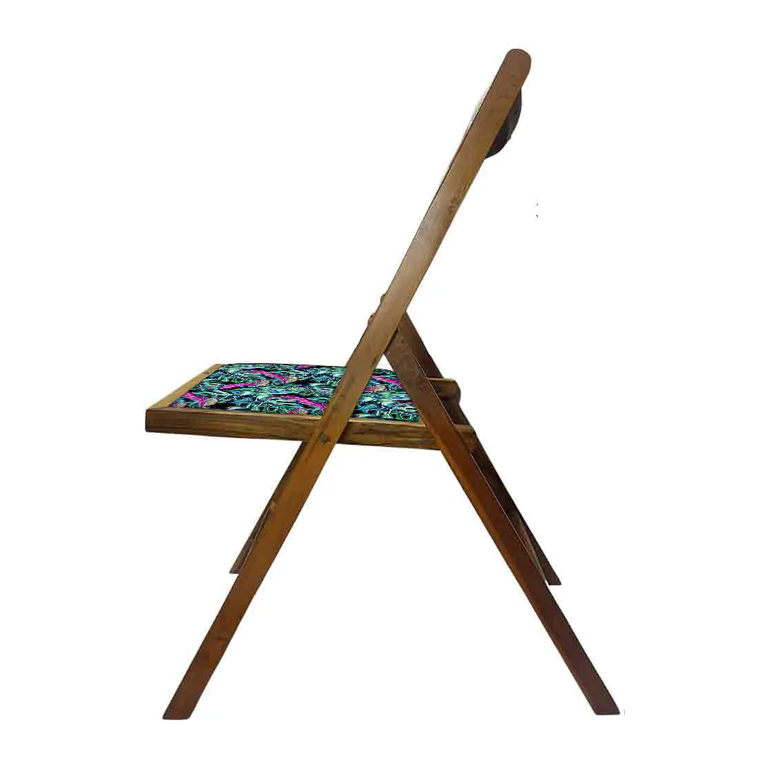 Nutcase Wooden Chair For Balcony Patio - Pink Blue Tropical Leaves - Image 7