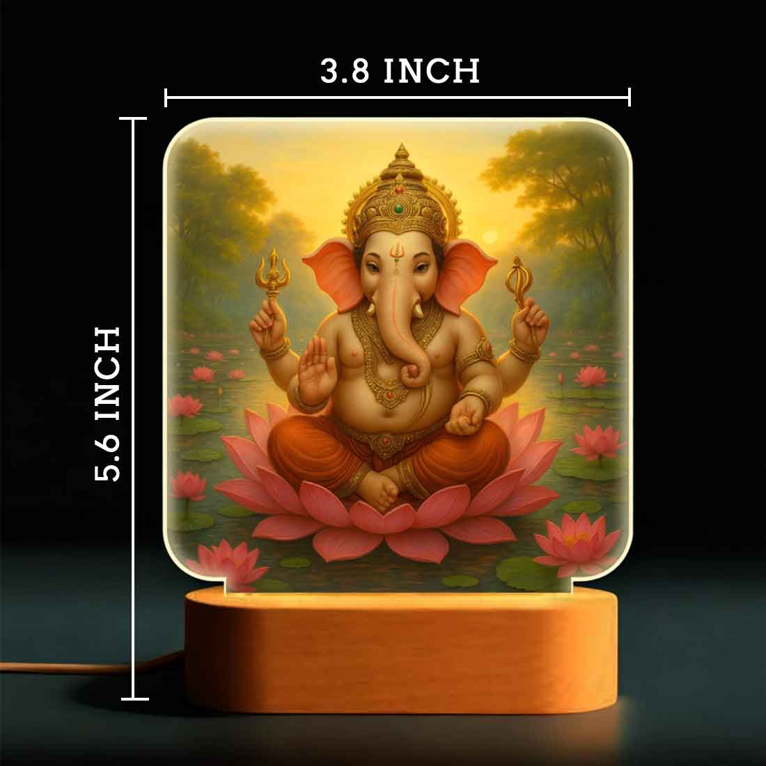 Ganesh Night Lamp with Wooden Base – Perfect for Home Mandir, Diwali & Housewarming Gifts - Image 3