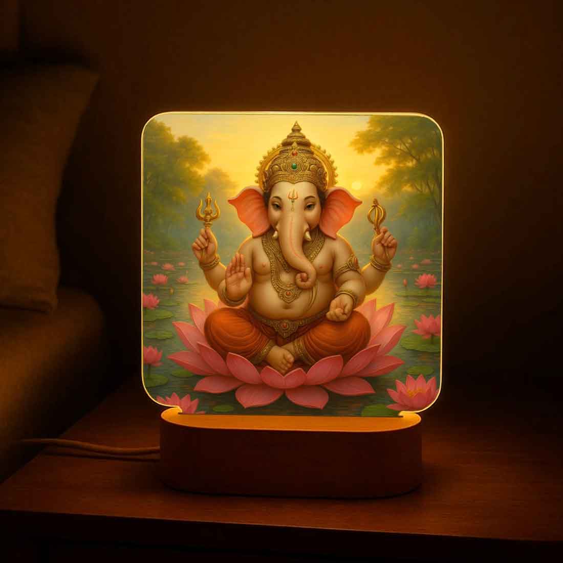 Ganesh Night Lamp with Wooden Base – Perfect for Home Mandir, Diwali & Housewarming Gifts - Image 4