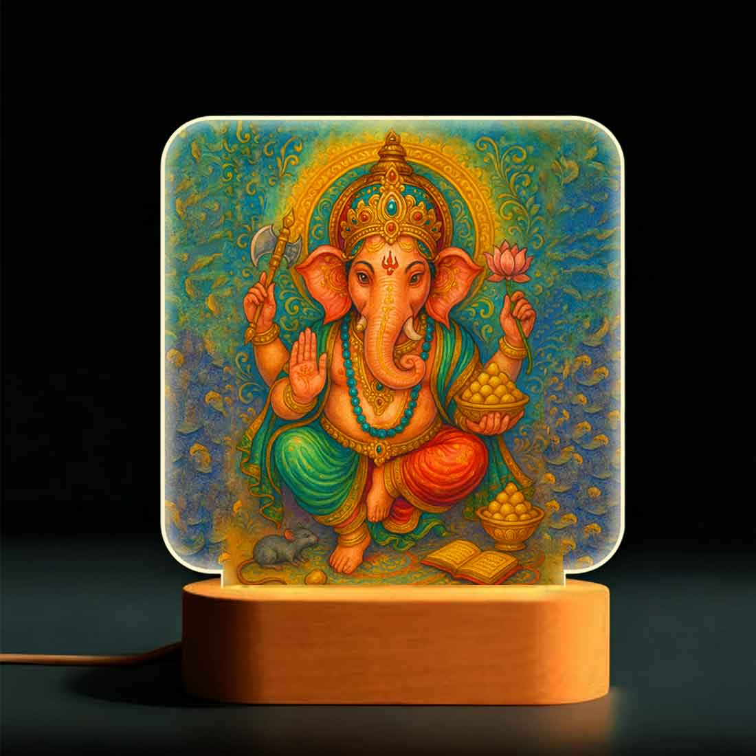 Ganpati LED Light with Wooden Base – Divine Night Lamp for Home Temple & Bedroom Decor - Image 2