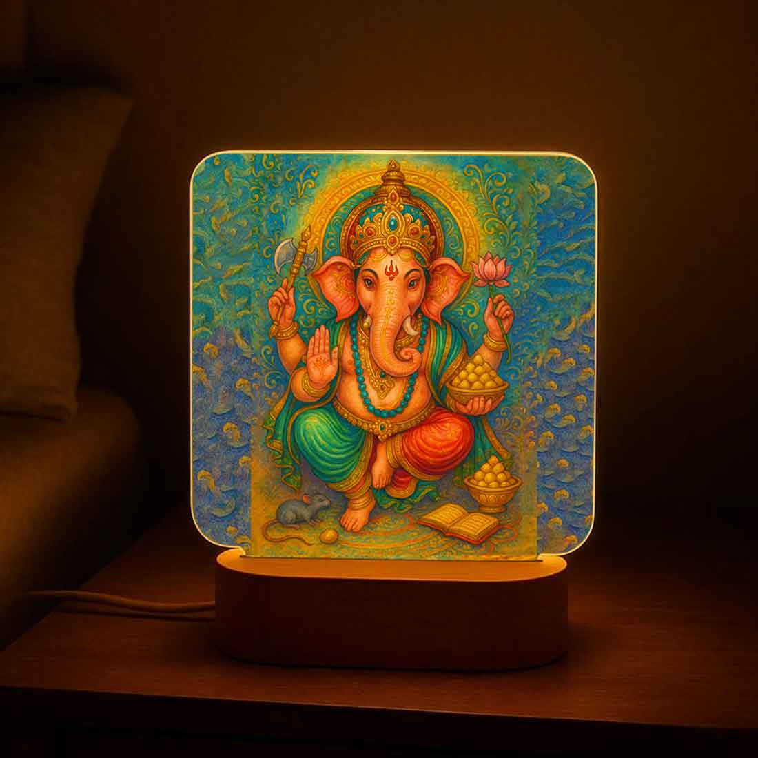 Ganpati LED Light with Wooden Base – Divine Night Lamp for Home Temple & Bedroom Decor - Image 4