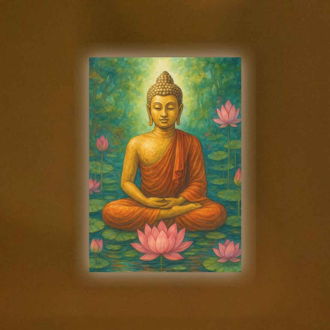 Gautam Buddha Photo Frame with LED Light – Premium Acrylic Wall Art for Elegant Home & Office Décor - Image 2