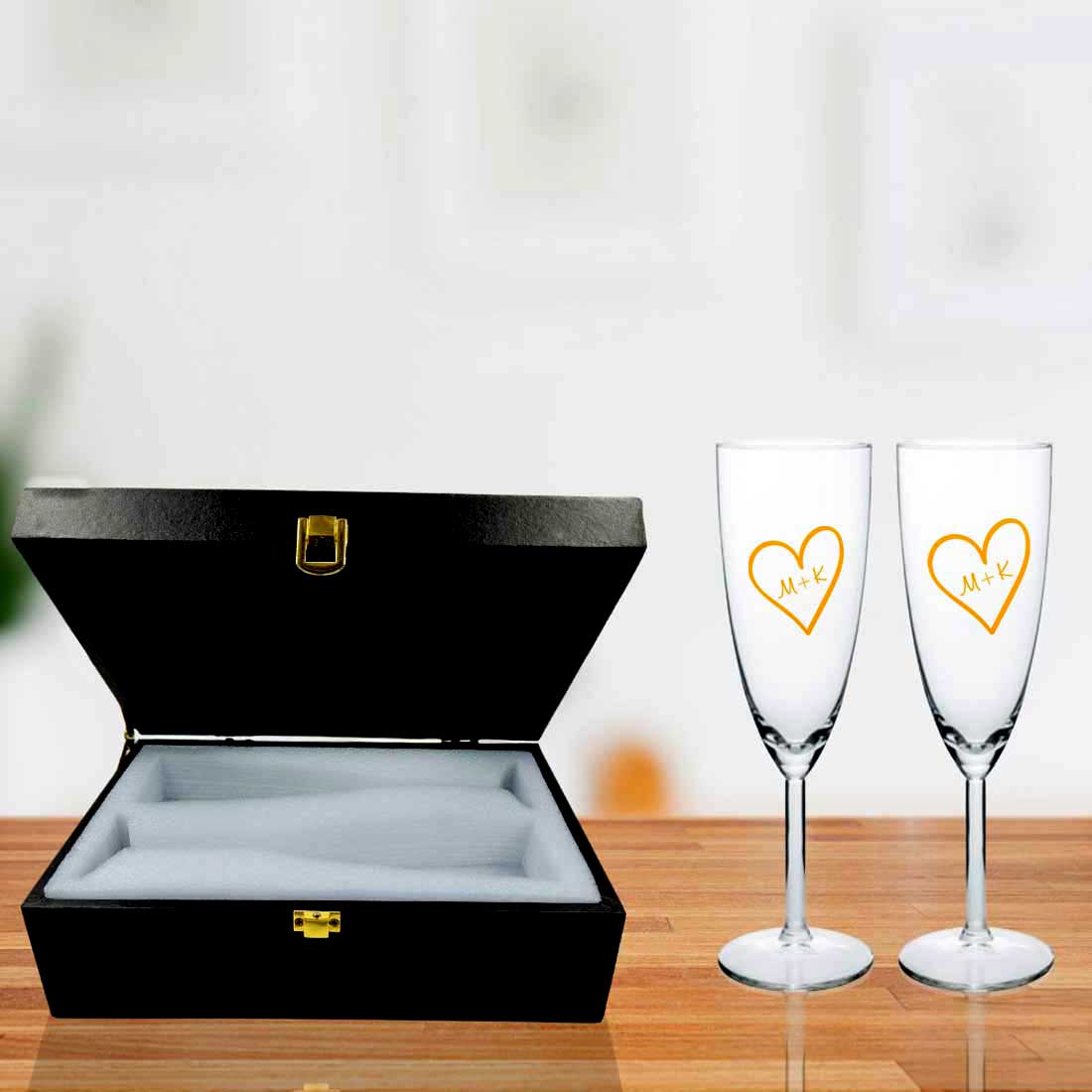 Red Champagne Glass Set Of 2 Gift Box for Couple Available in Black Boxes