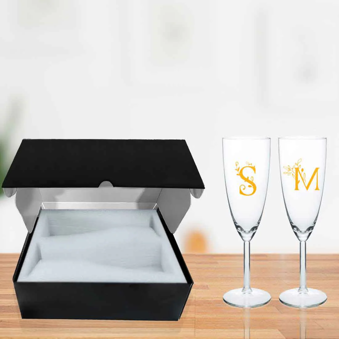 Personalized Champagne Glass Set of 2 Gift Box for Couples - Black Boxes Available - Image 16
