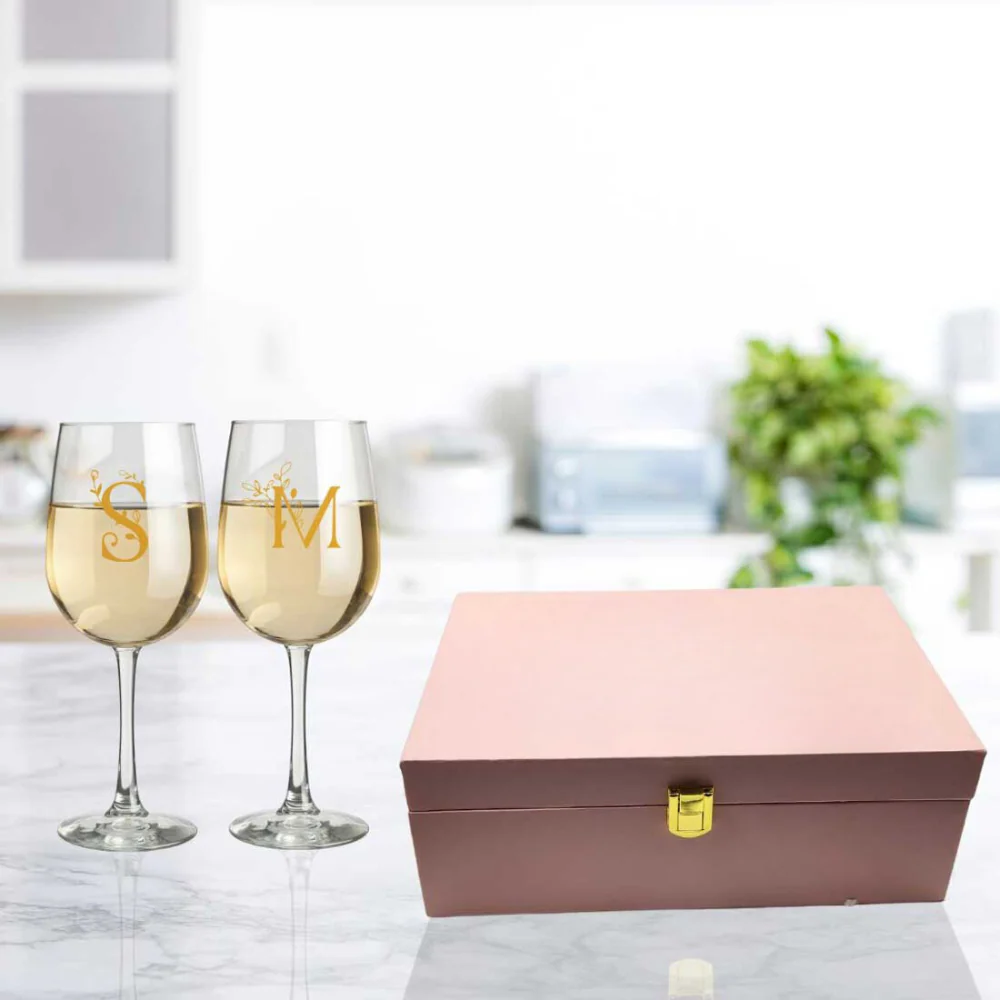 Personalised Wine Glass Set of 2 Gift Box for Wedding Gifts - Image 2