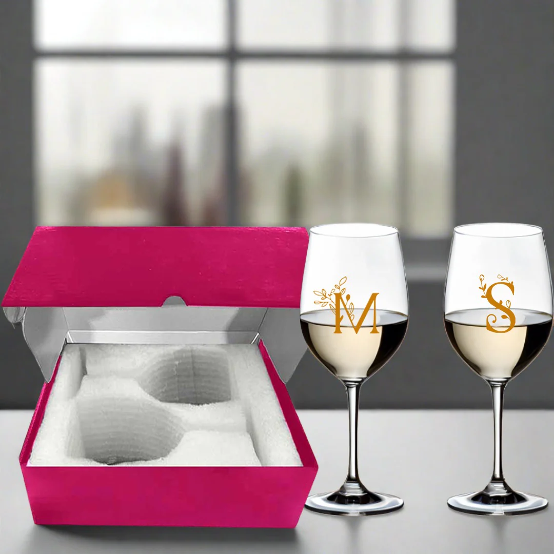 Personalised Wine Glass Set of 2 Gift Box for Wedding Gifts - Image 3