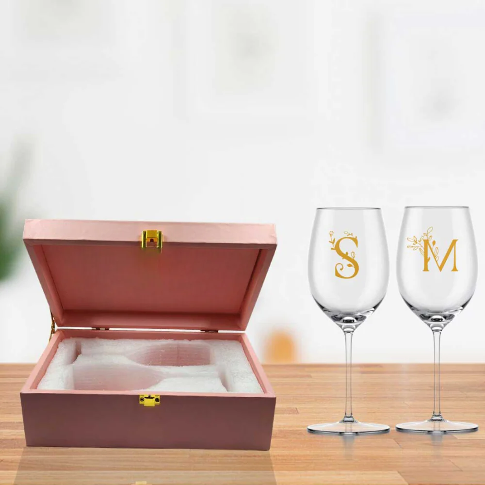Personalised Wine Glass Set of 2 Gift Box for Wedding Gifts - Image 8