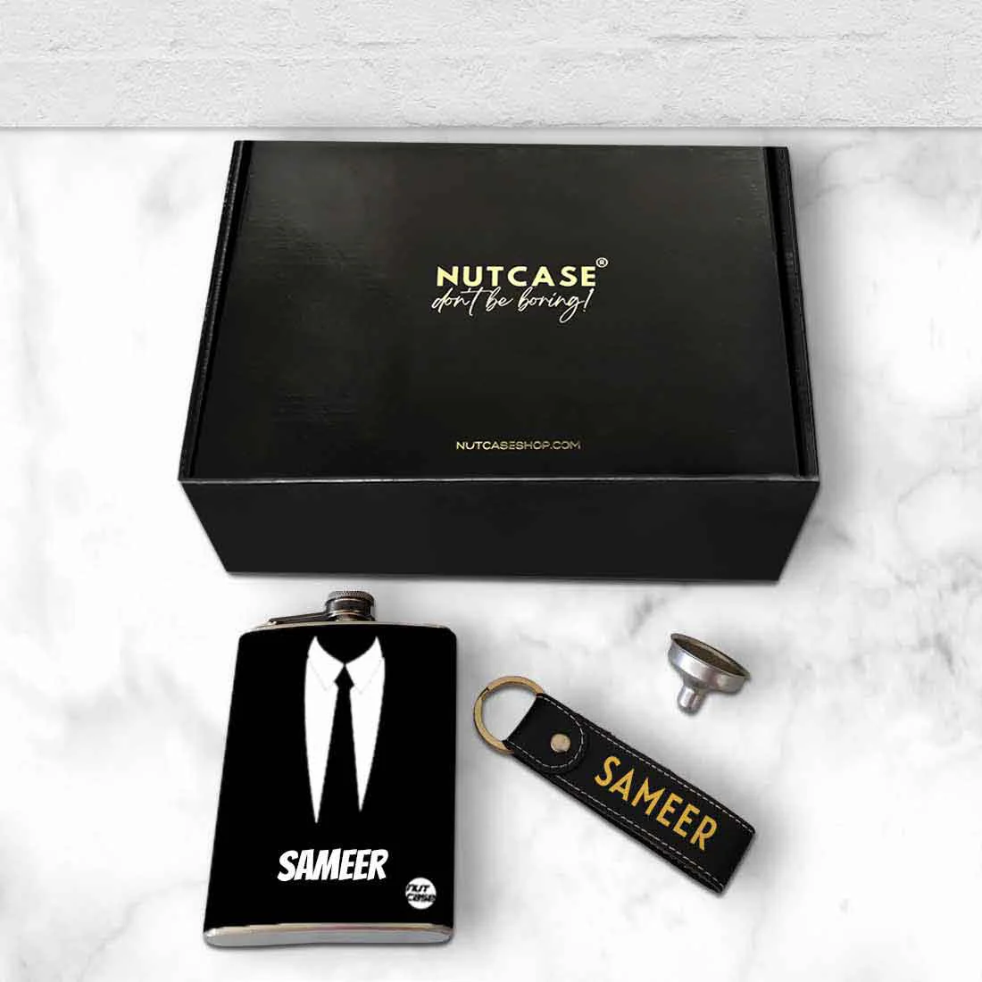 Personalized Gifts for Him Ideas Gift Box Hip Flask Keychains Set - Image 4