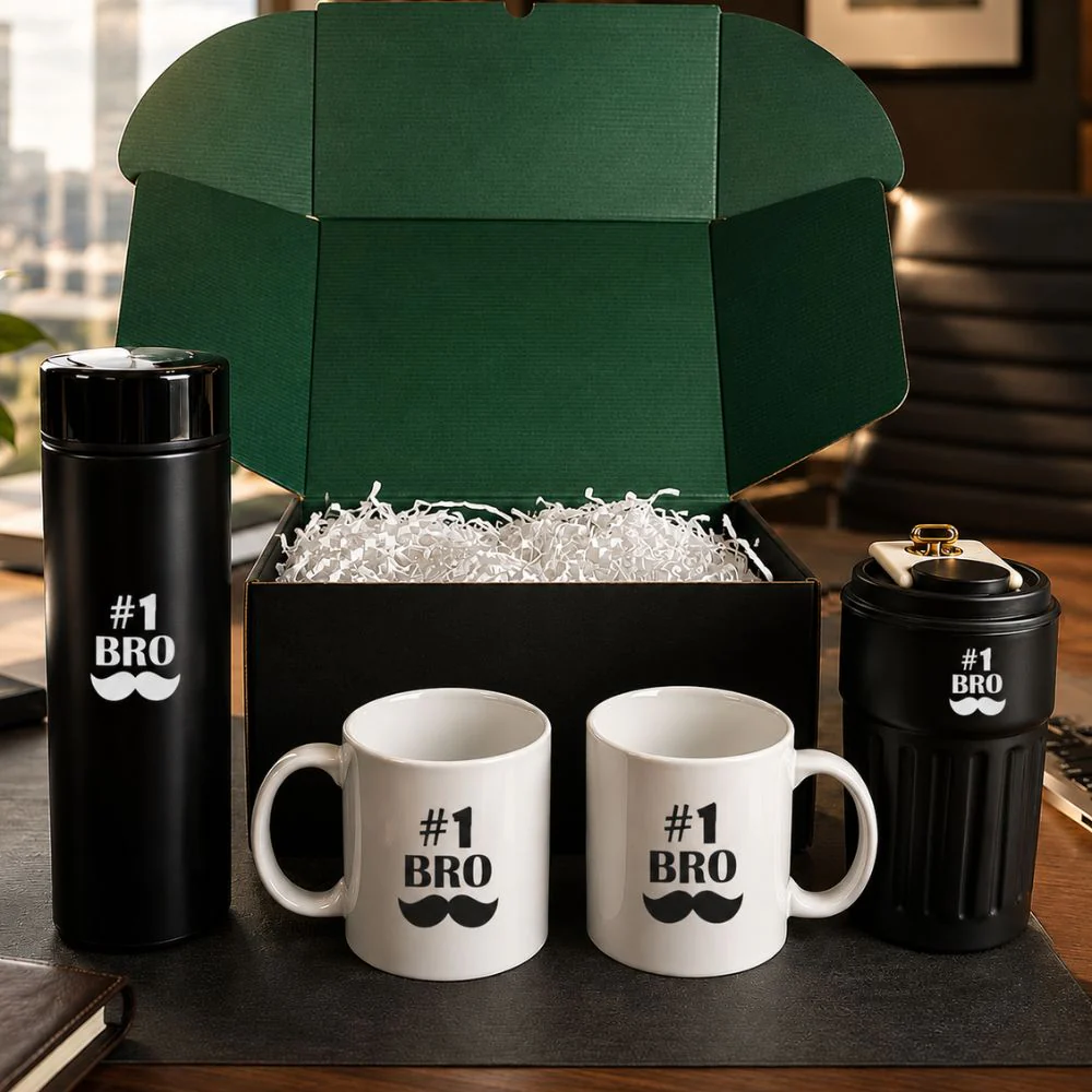 Gift Hamper for Brother | Rakshabandhan Gift Box for Bro with 500ml Tea Flask, 500ml Temperature Coffee Tumbler, 2x11oz ceramic mugs - Image 5