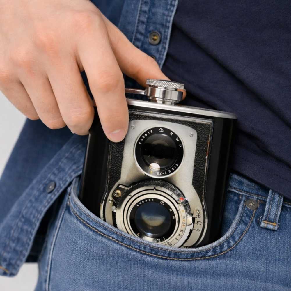 Hip Flask  -  Retro Vintage Camera - Image 3