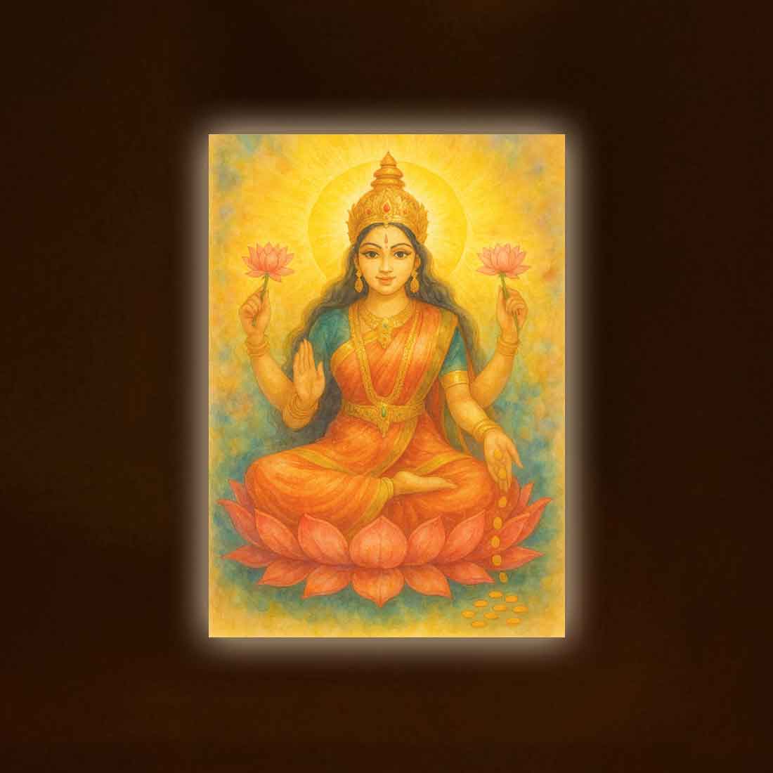 Goddess Lakshmi Photo Frame with Built-in LED-Laxmi Light Wall Art