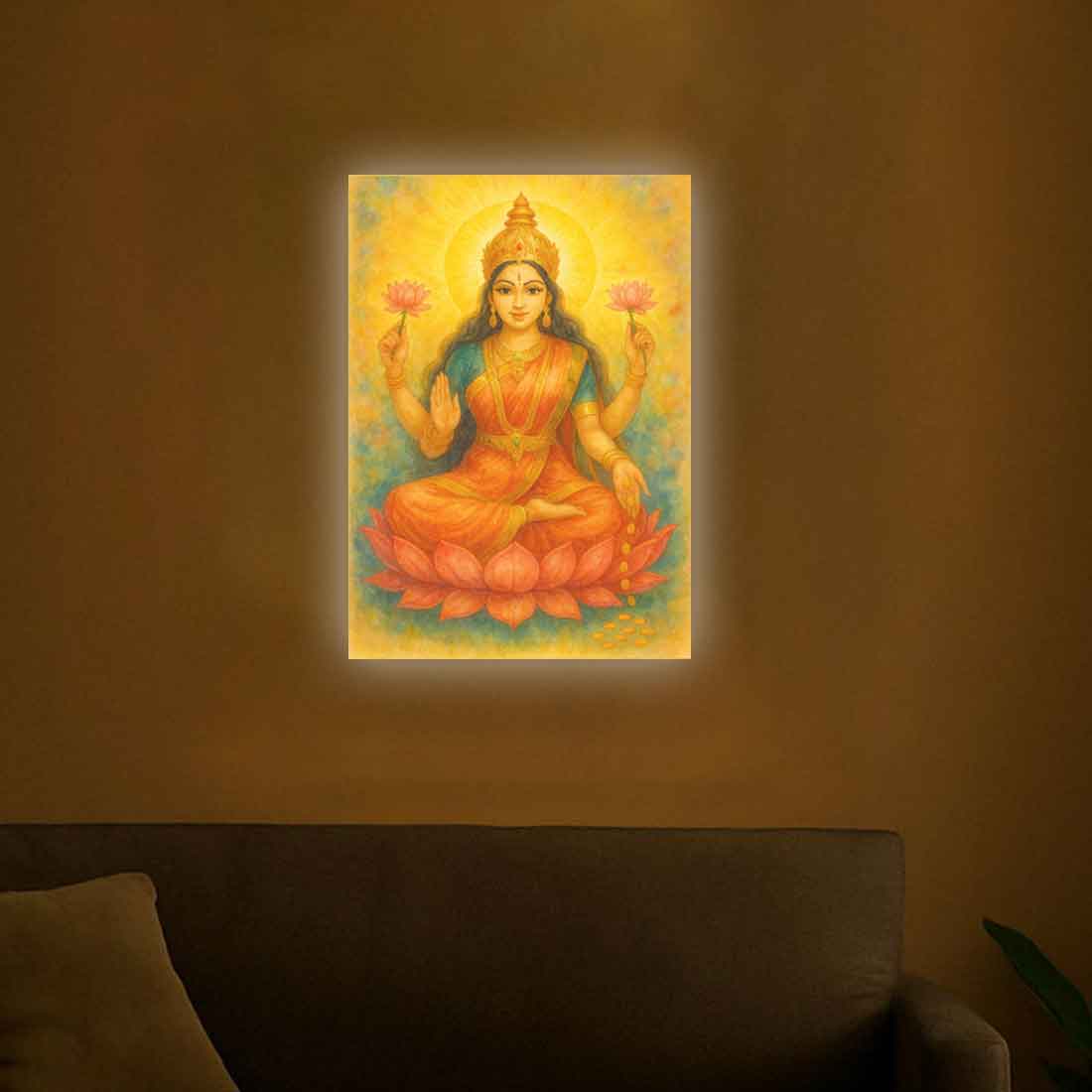Goddess Lakshmi Photo Frame with Built-in LED-Laxmi Light Wall Art - Image 3