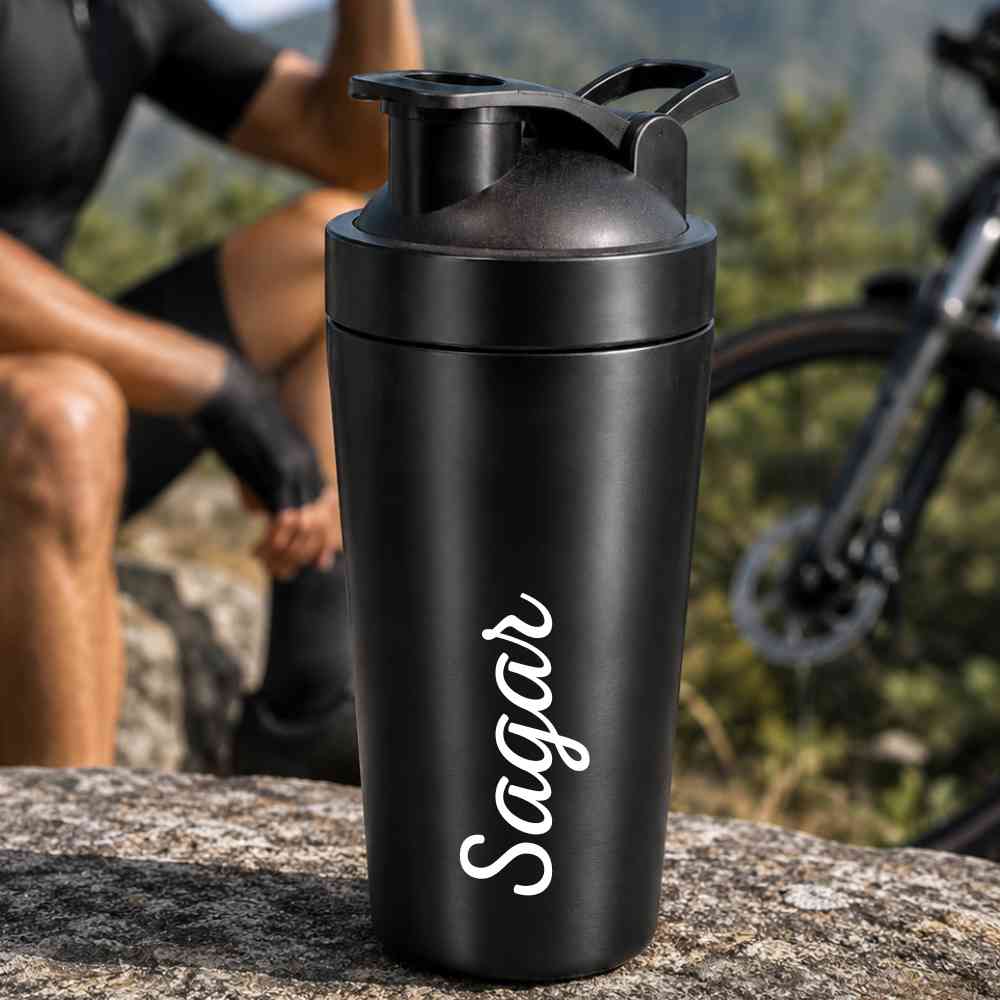 Personalised Gym Shaker Bottle for Protein Shakes Stainless Steel Mixer with Whisk Ball - Image 2