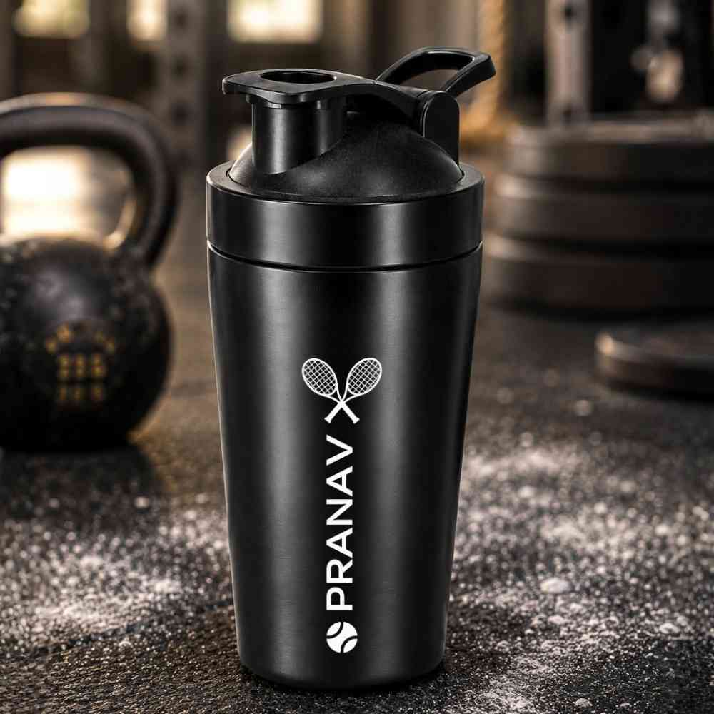 Personalised Gym Shaker Bottle for Protein Shakes Stainless Steel Mixer with Whisk Ball - Image 2