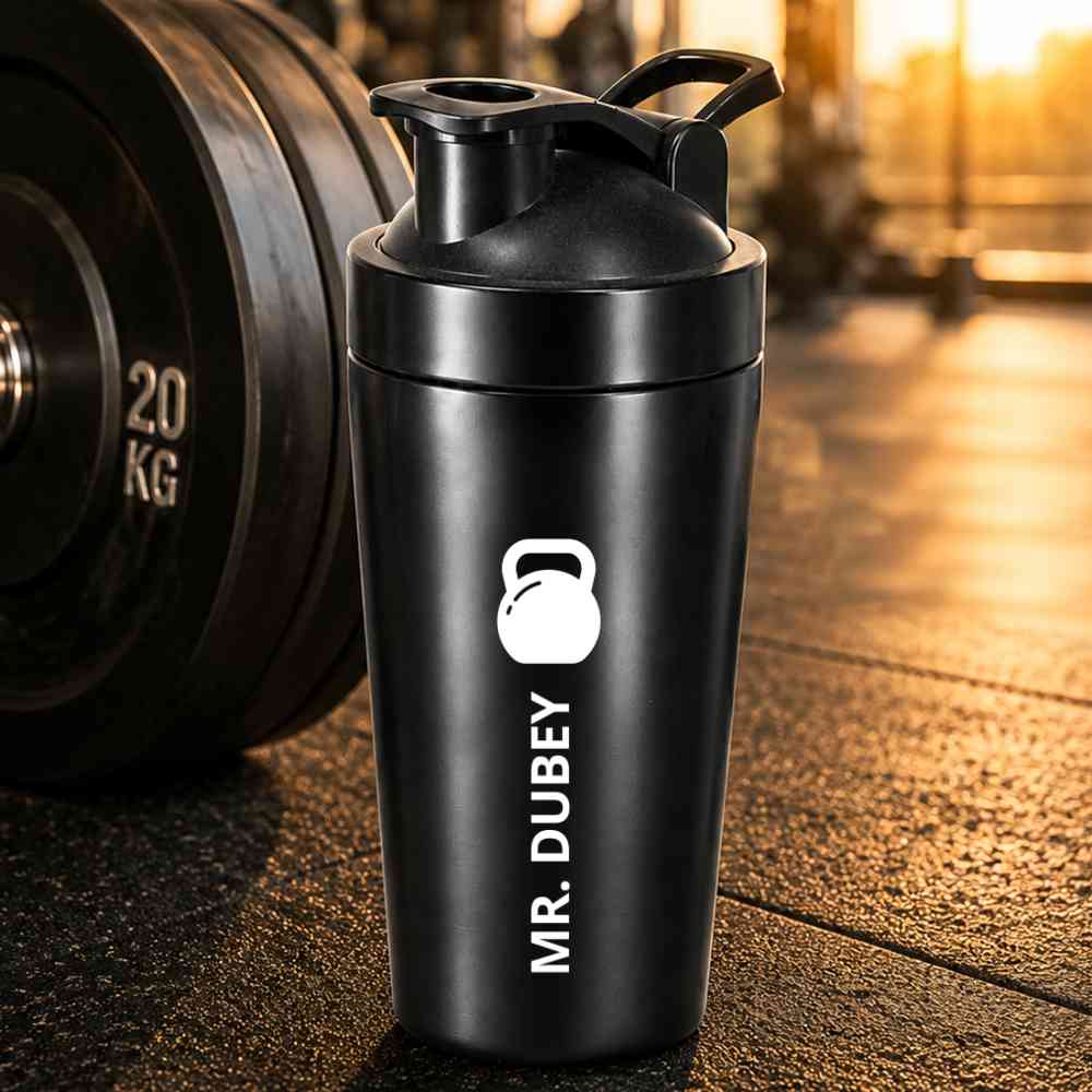 Personalised Gym Shaker Bottle for Protein Shakes Stainless Steel Mixer with Whisk Ball - Image 2