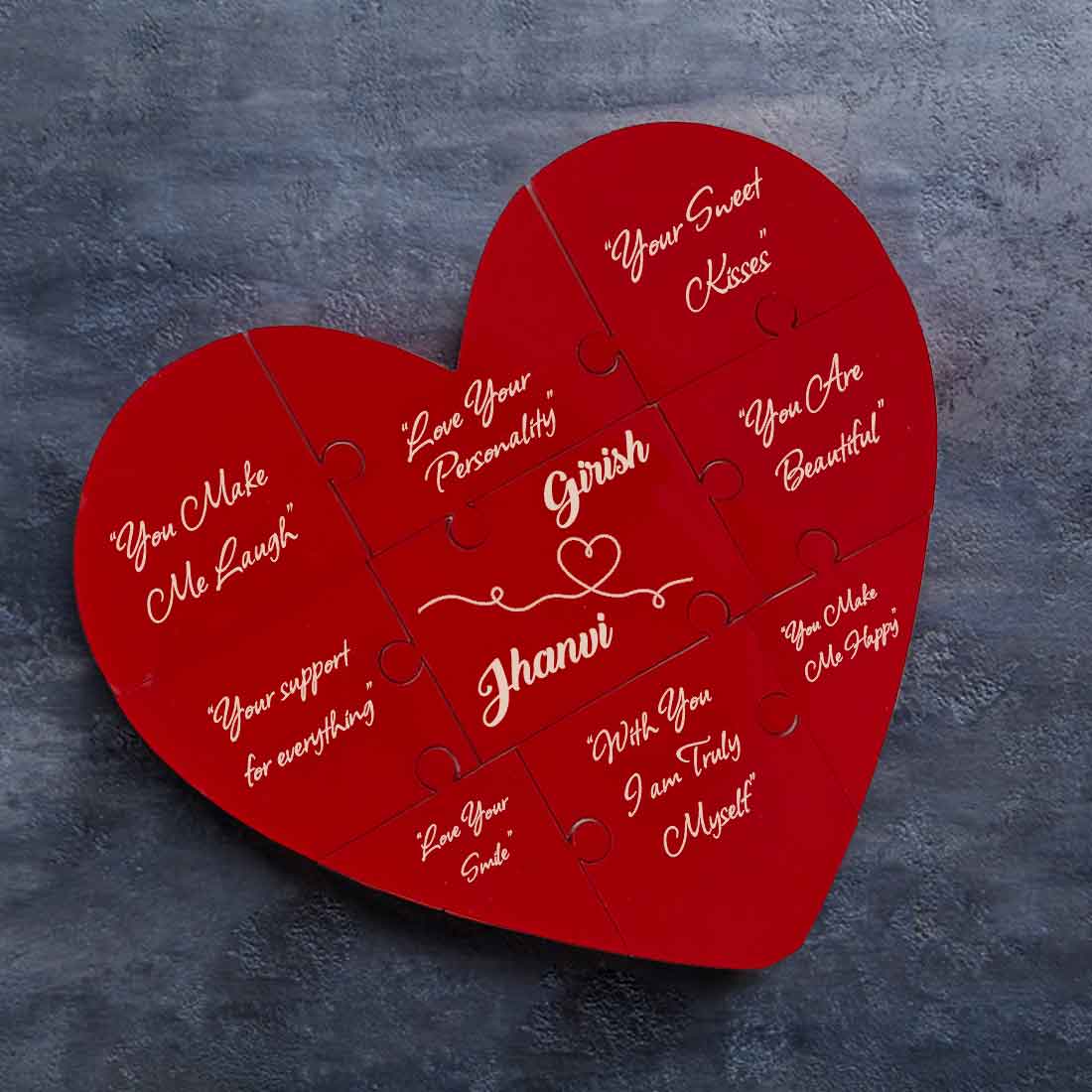 Heart Puzzle Valentine’s Day Gift - Personalized Red Acrylic Heart Design - Reasons I love you Puzzles