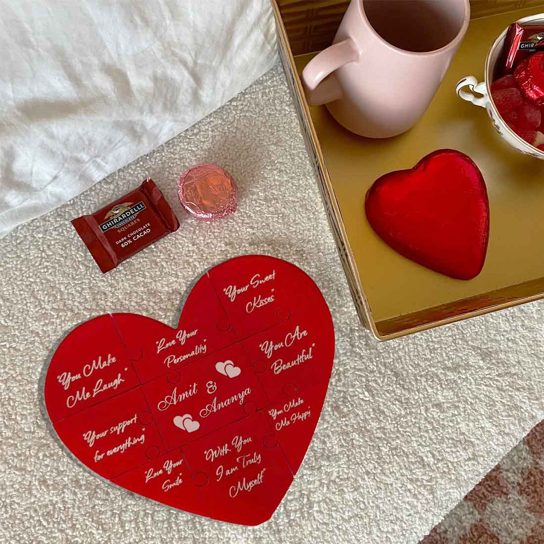 Heart Puzzle Valentine’s Day Gift - Personalized Red Acrylic Heart Design - Reasons I love you Puzzles - Image 6