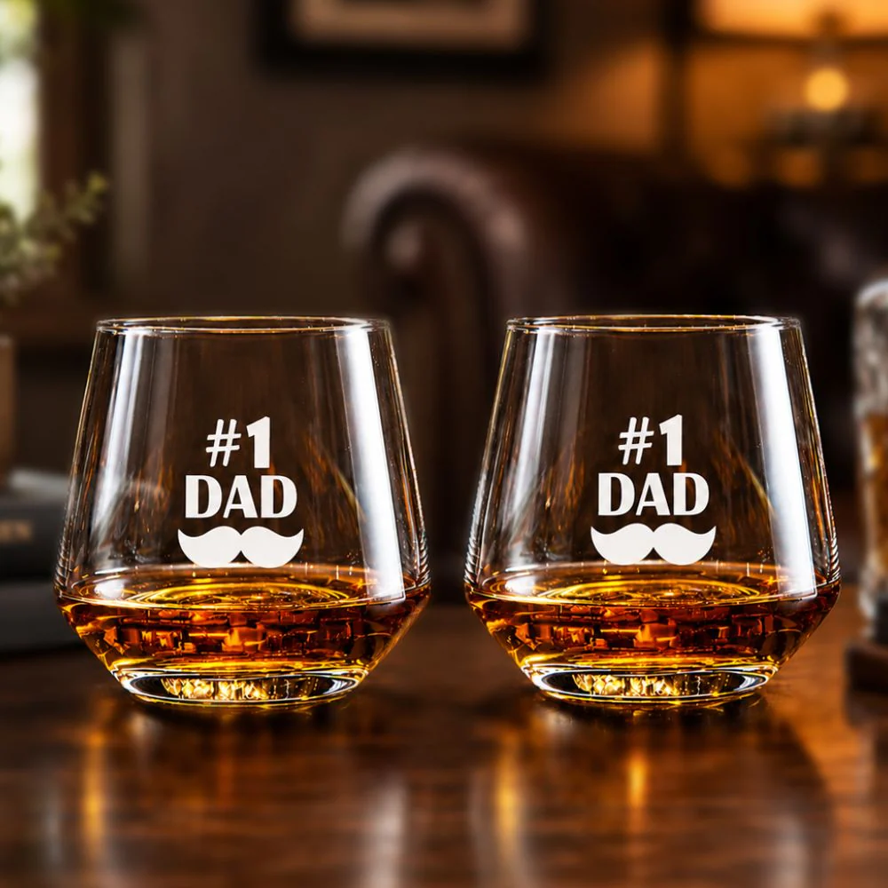 Personalized Father’s Day Gift Whiskey Glass Set – Custom Engraved Luxury Crystal Tumblers