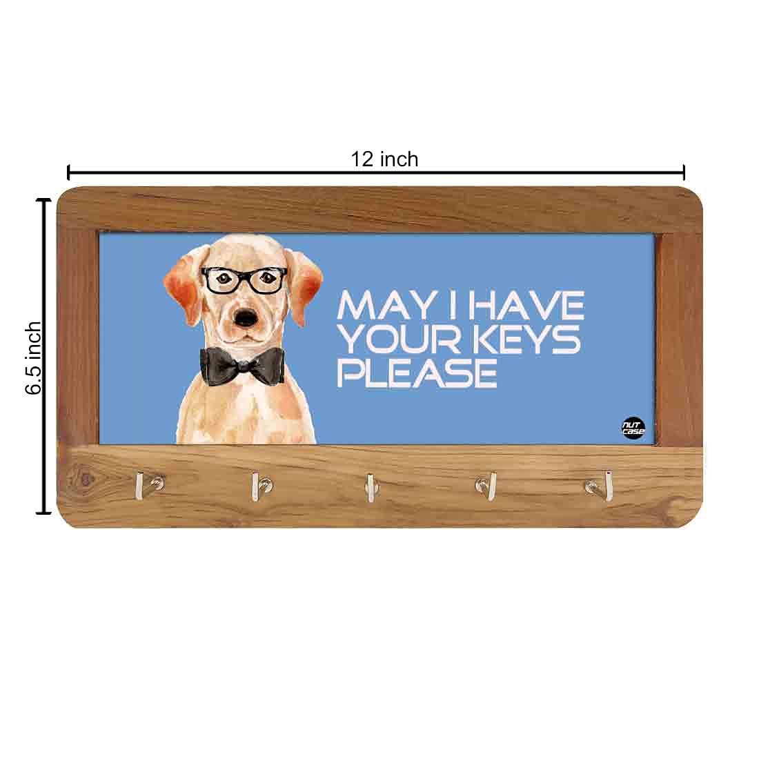 Wooden Key Holder Hanger for Wall - Hipster Lab Dog - Image 7