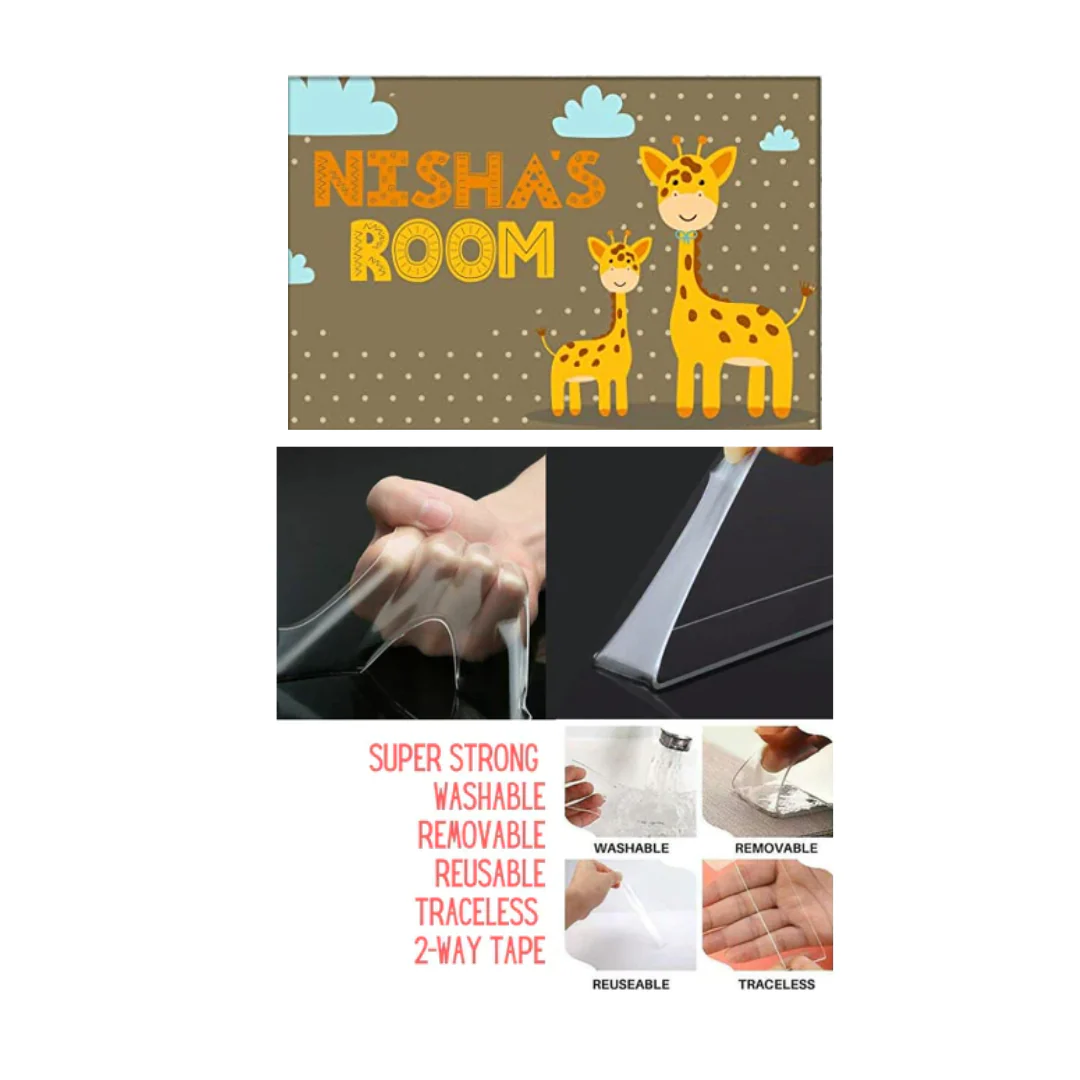 Kids Personalized Room Name Plate -  Zebra & Clouds. - Image 4