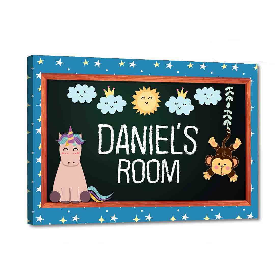Customized Kids Name Board - Unicorn & Little Monkey