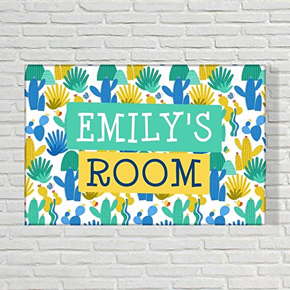 Children's Custom Bedroom Door Name Plate - Cool Cactus Design - Image 2
