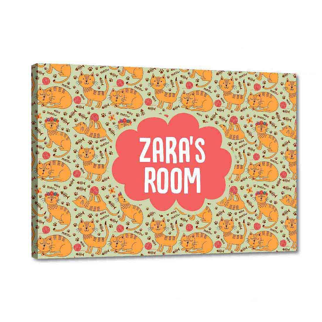 Kid's Room Name Plate Door Sign - Yellow Kitty Cat