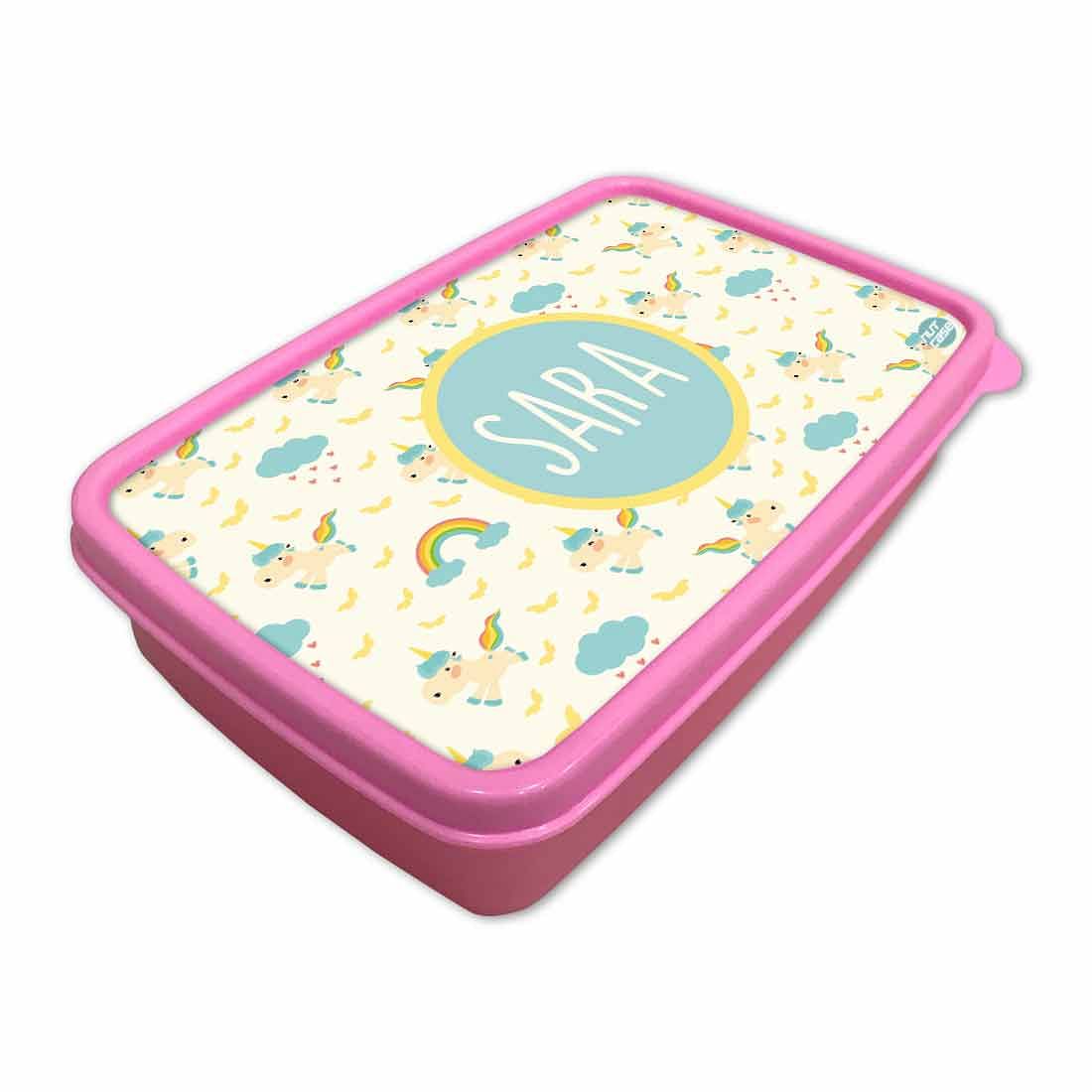 Personalized Tiffin Box for Kids Plastic Girls Add Your Name - Unicorn & Cloud - Image 2