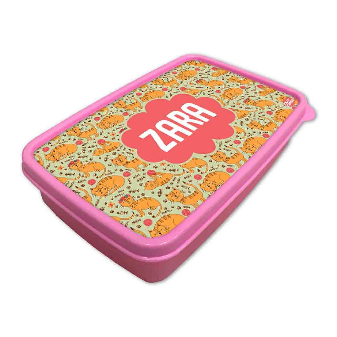 Personalized Snack Box for Kids Plastic Lunch Box for Girls -Yellow Kitty Cat - Image 2
