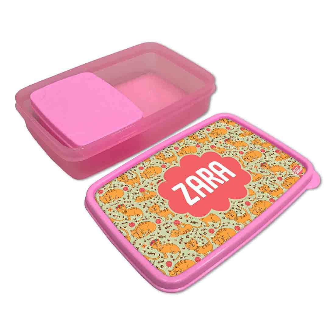 Personalized Snack Box for Kids Plastic Lunch Box for Girls -Yellow Kitty Cat - Image 3