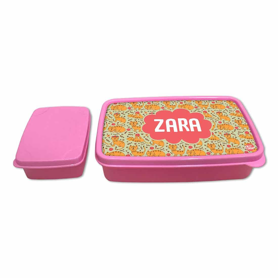 Personalized Snack Box for Kids Plastic Lunch Box for Girls -Yellow Kitty Cat - Image 4